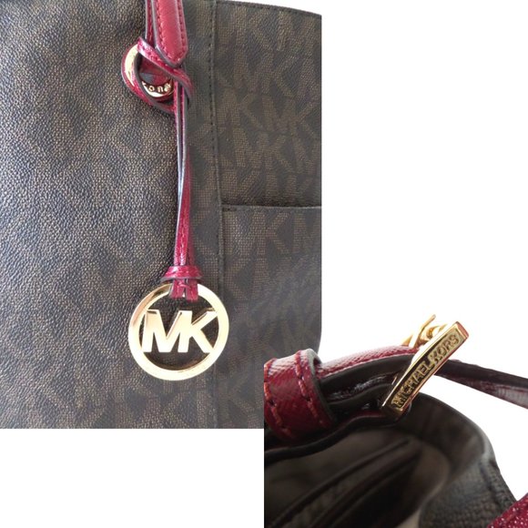 Michael Kors | Jet Set Signature Brown/Cherry Logo Tote (NWT) - Picture 2 of 13